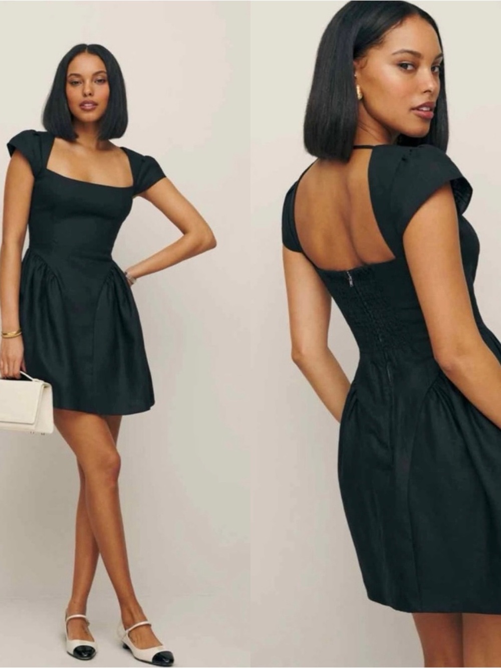 Reformation Oaklyn Linen Mini Dress Black Size 0